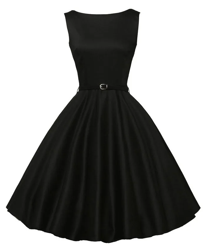 Женское летнее длинное платье, черное, красное, Одри Хепберн, 50s 60 s, винтажные платья Vestidos размера плюс, рокабилли, вечерние платья - Цвет: 869 black