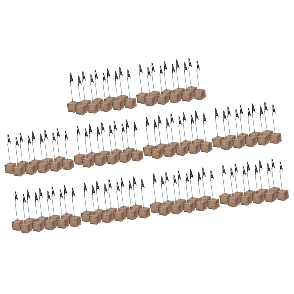 100Pcs Wooden Cube Round Base Memo Clips Holder Displaying Photos Cards Table Numbers