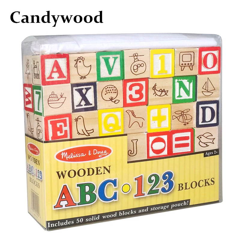 Candywood 50pcs/set Baby Colorful Wooden Numbers and letters Animal Building Blocks Children Early learning Educational Toys baby-building-blocks