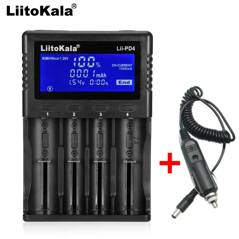 Умное устройство для зарядки никель-металлогидридных аккумуляторов от компании Liitokala: Lii-500 ЖК-дисплей 3,7 V 18650 18350 18500 16340 17500 25500 10440 14500 26650 1,2 V AA AAA никель-металлгидридная батарея de с зарядным устройством, цвета в ассортименте - Цвет: LiiPD4 and car