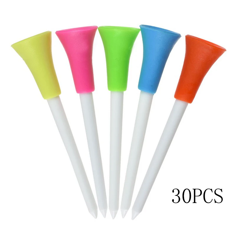 

30pcs/lot Multi Color Plastic Golf Tees Rubber 83mm Cushion Top Golf Tee Golfer Training Accessories Outdoor Golf Aids