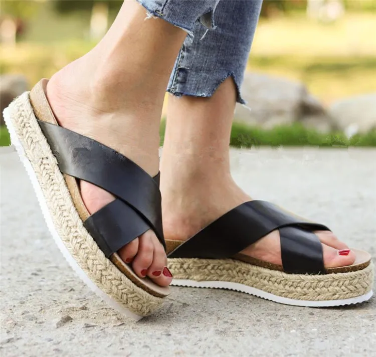 

Women sandals summer Weaving Thick bottom shoes leopard Open toe Slide ladies Outdoor Beach flip flops Platform woman shoes 987