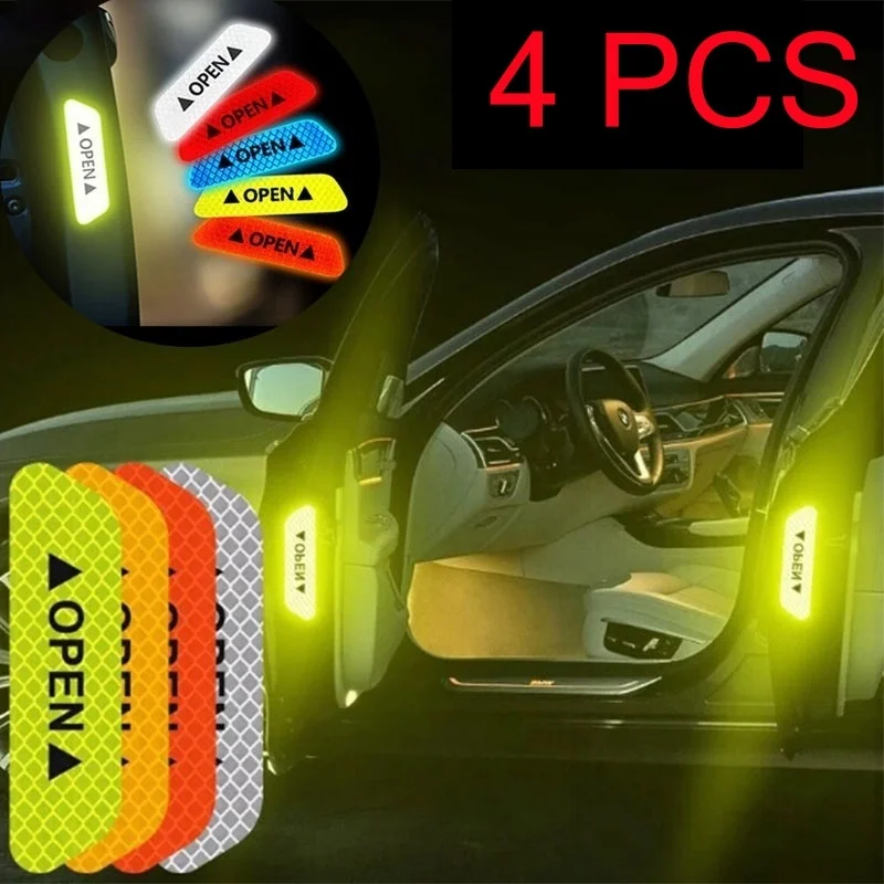 

4Pcs Car Door Open Safety Warning Reflective Sticker Strong Reflector Anti-collision Strip