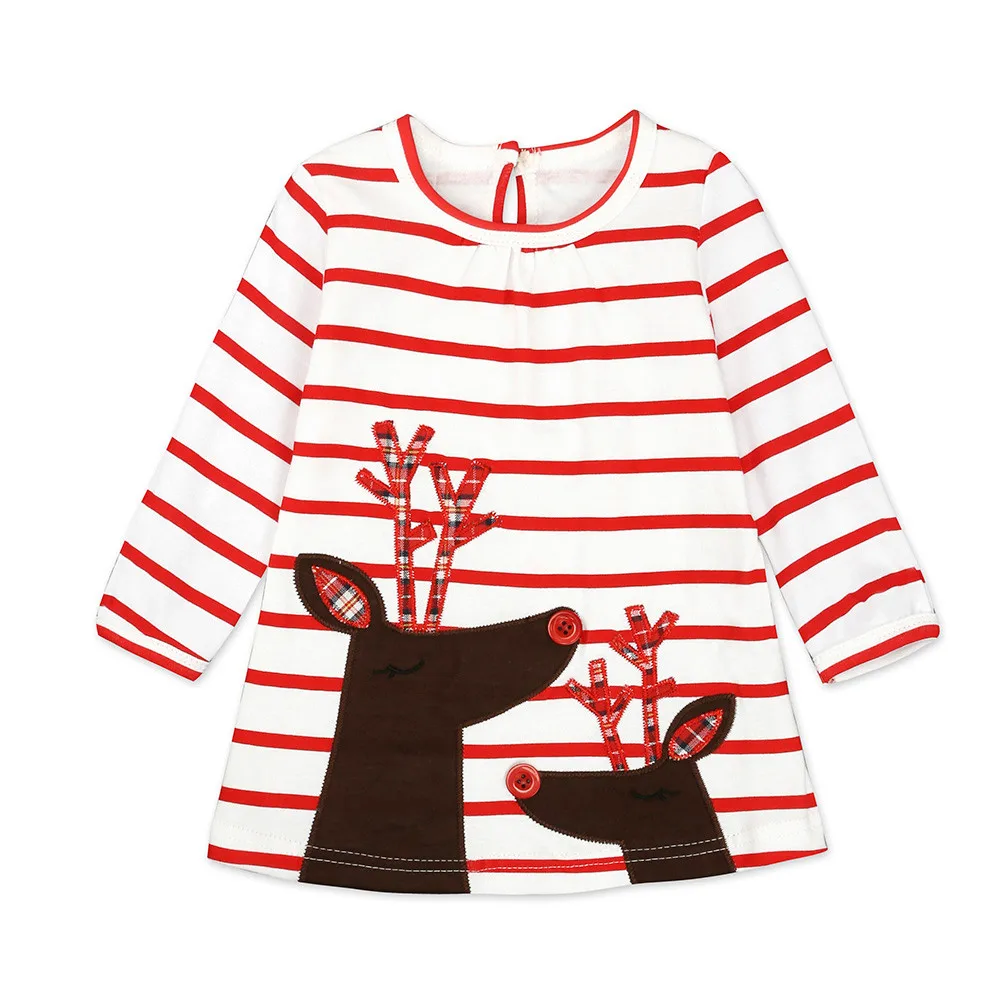 

FASHION Baby Girls Deer Striped Princess Dress Christmas Outfits 2019 Toddler Kids Clothes Summer Dresses #YL1