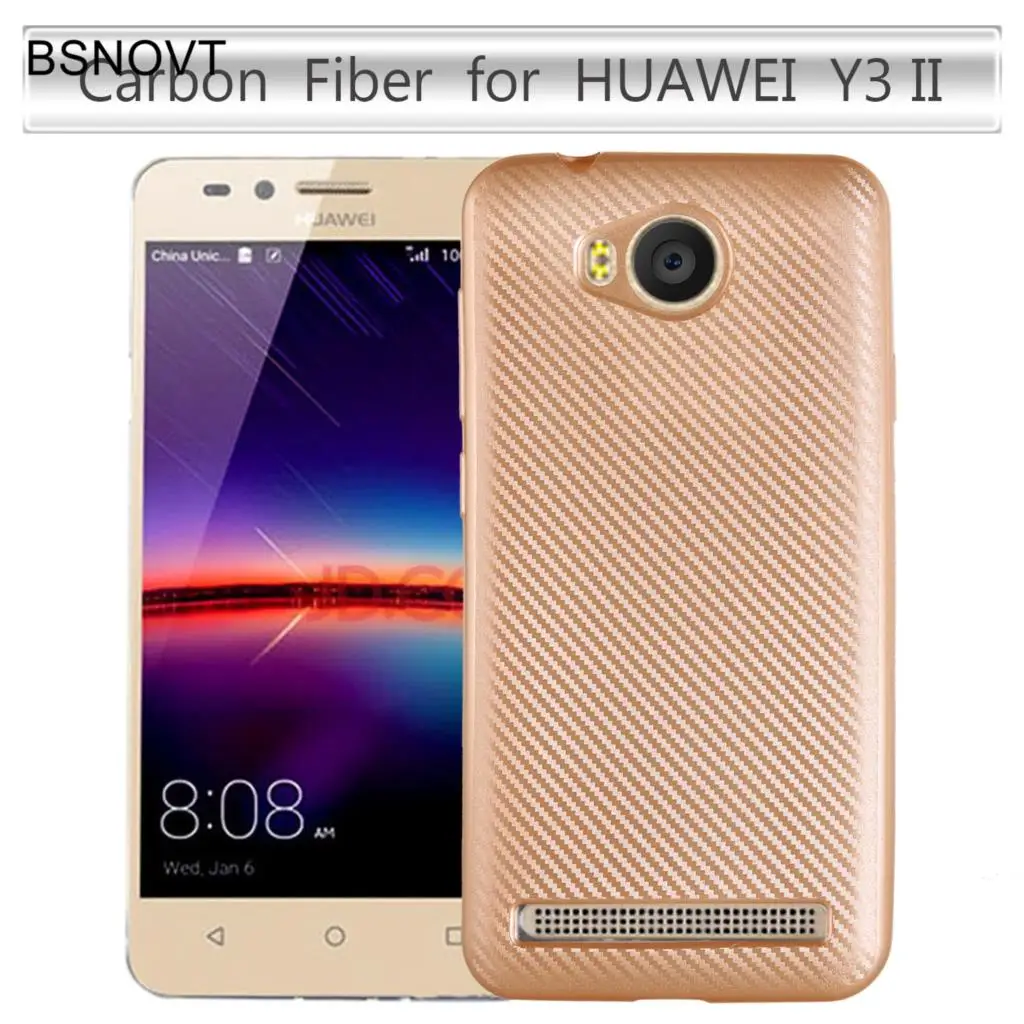 BSNOVT huawei Y3 II чехол из мягкого углеродного волокна тонкий ТПУ чехол для телефона для huawei Y3 II чехол huawei Y3 II LUA-U22/Lua-L21 Funda 4,5" - Цвет: Gold