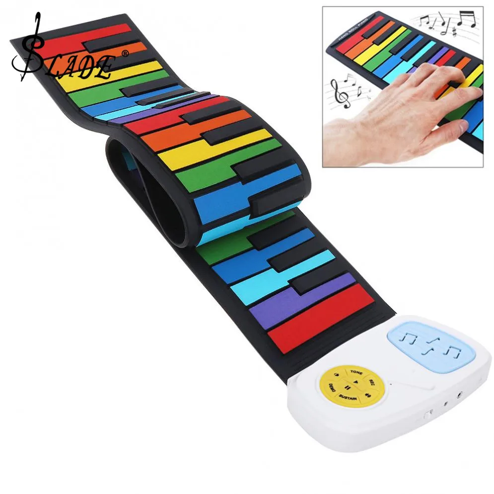  SLADE 49 Keys Colorful Silicon Flexible Hand Roll Up Piano Electronic Keyboard Organ Built-in Speak
