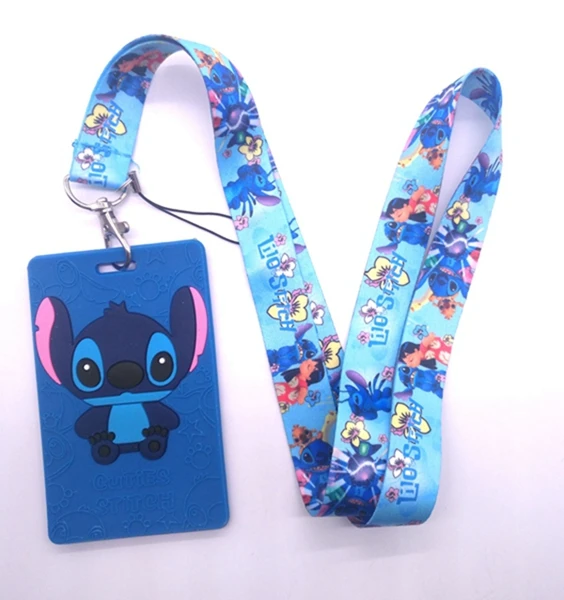 5 Pcs Cartoon Stitch Named Card Holder Identity Badge with Lanyard Neck Strap Card Bus ID Holders With Key Chain G - Цвет: C