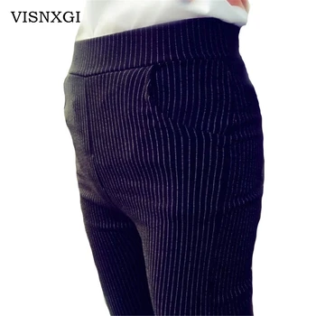 

New Brand Women Fashion Pencil Leggings High Elastic Waist Cloth Slim Leggins Deportes Black White Stripe Woman Trousers K112