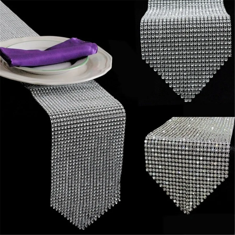 

OurWarm Wedding Party Diamond Bling Table Runners Rhinestone Table Cover For Home Banquet Dinner Room Table Decoration 275*12CM