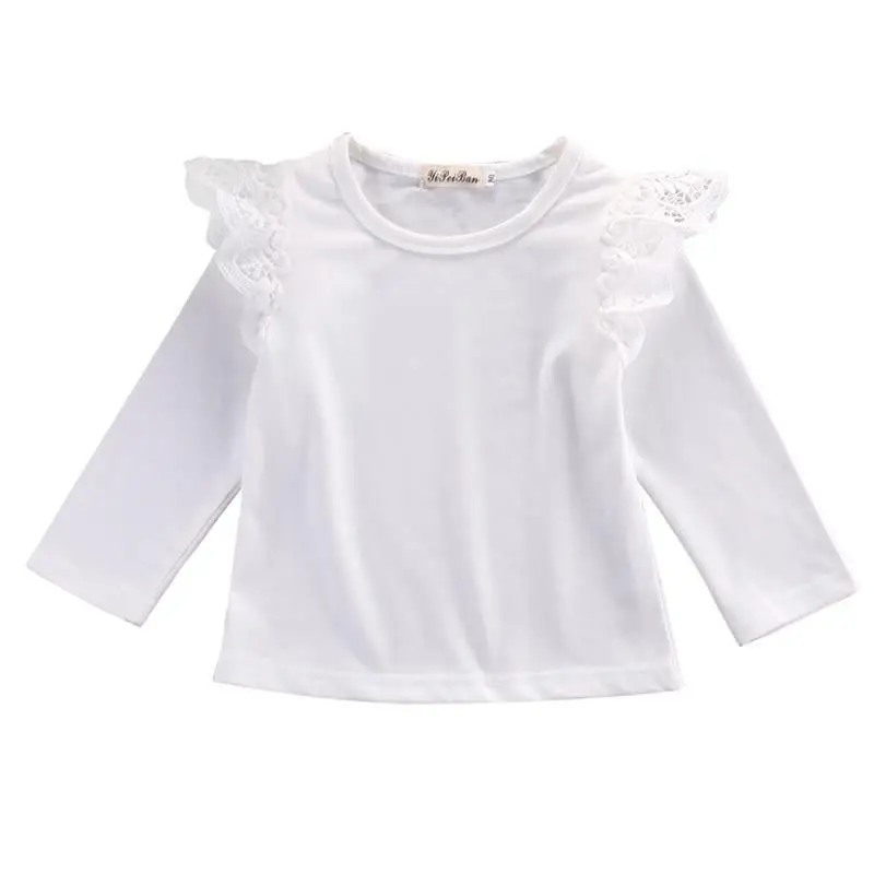 Новая одежда для маленьких девочек хлопковая Футболка Кружевная футболка с длинными рукавами для новорожденных Топ для детей, одежда для девочек - Цвет: Белый