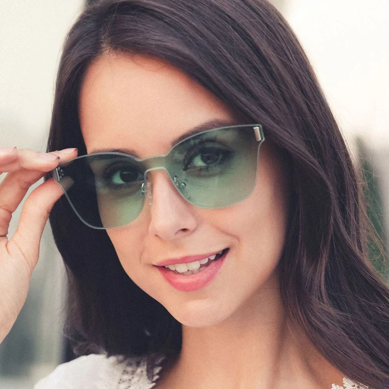 Gafas de sol de ojo de gato sin montura Vintage 2018 gafas sol cuadradas de moda Hombres marca de diseñador lentes planas gafas UV400|Gafas de sol para mujer| -