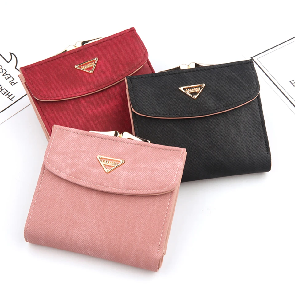 

CarrKen Brand Designer Women Wallet With Buckle Coin Pocket Card Slots Female Wallets Ladies Purses Short Carteras High Quality