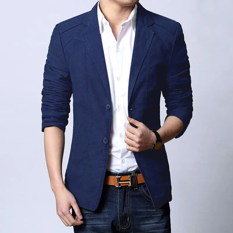 Мужская куртка-блейзер высокого качества одноцветное slim fit Пиджаки мужские костюмы деловые повседневные весна-осень мужской пальто jaqueta masculina - Цвет: Синий