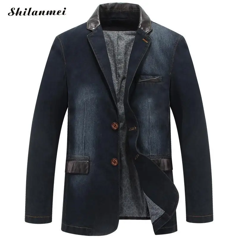 dark blue Джинсовая куртка костюм для мужчин осенний модный приталенный Блейзер кожаная джинсовая куртка мужской блейзер Masculino повседневный костюм джинсовая куртка - Цвет: dark blue