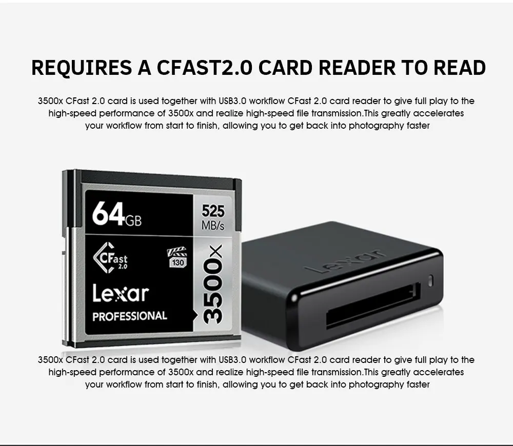 Lexar 32G 64G 128G 128G 256G 512G профессиональная Cfast 2,0 карта памяти 3500X525 M/s высокоскоростная для фотографии 4K камера видео