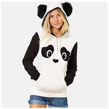 

Cute Panda Clothing Color Block Sweatshirt Poleron Mujer 2019 Black White Ear Furry Hoodie Stitching Long Sleeve Hoodies Women