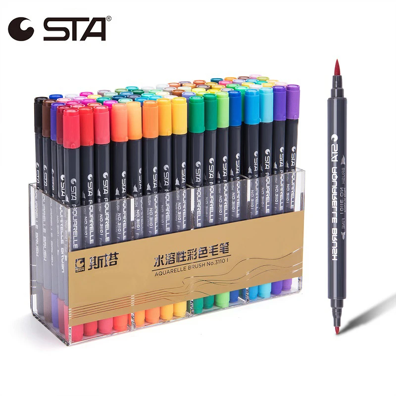 

STA 12/24/36/48/80 Color Dual Head Watercolor Sketch Markers Brush Pen Set For Drawing Manga Markers Art Supplies