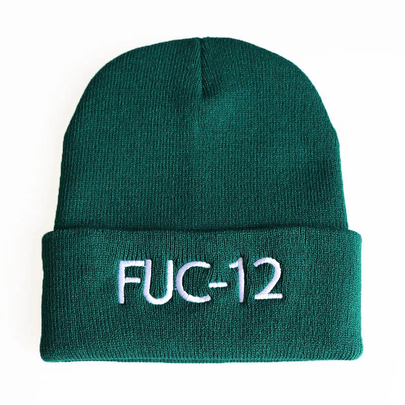 FUC-12 Billie Eilish Beanies акриловые повседневные мужские и женские вязаные зимние шляпы для мальчиков и девочек Skullies шапка с вышивкой Прямая - Цвет: Зеленый