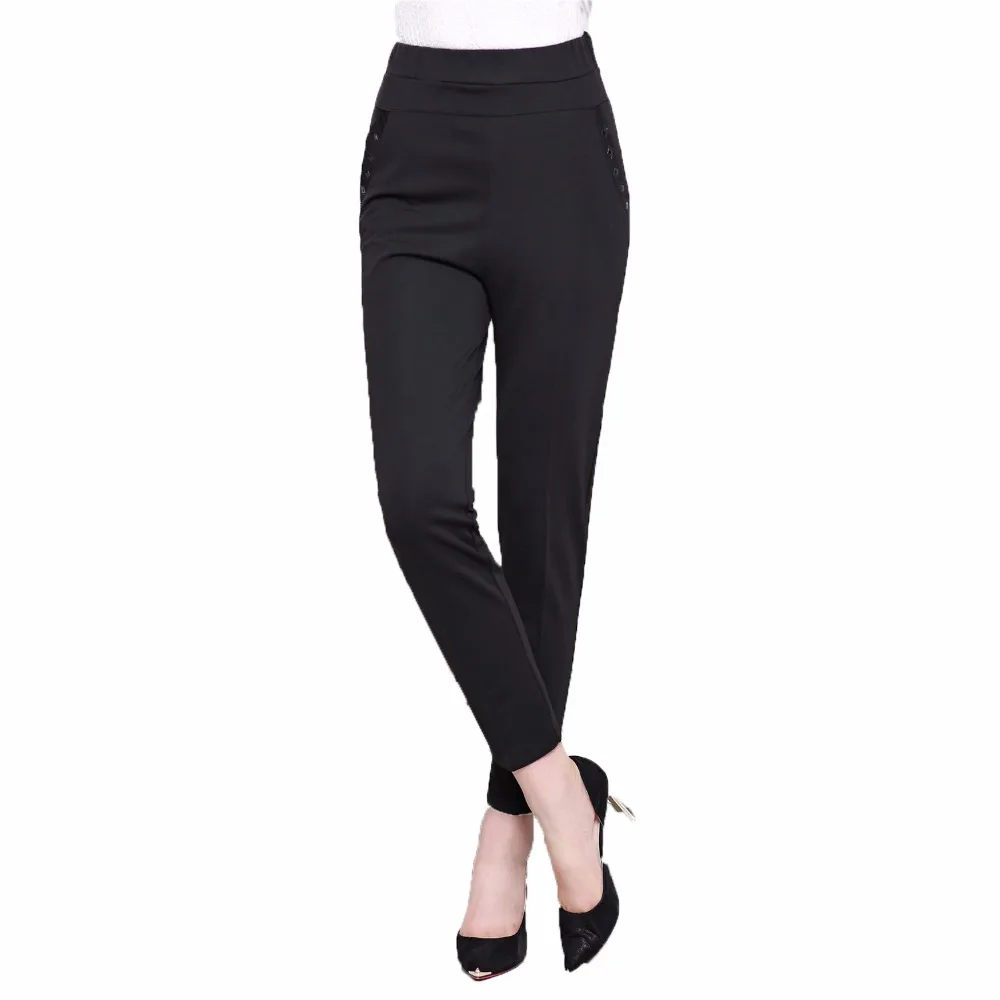 

2016 Autumn Middle Aged Woman Basic Pant Woman Black Trousers Mature Lady High Elastic Waist Pants Mother Comfort Trousers 50S