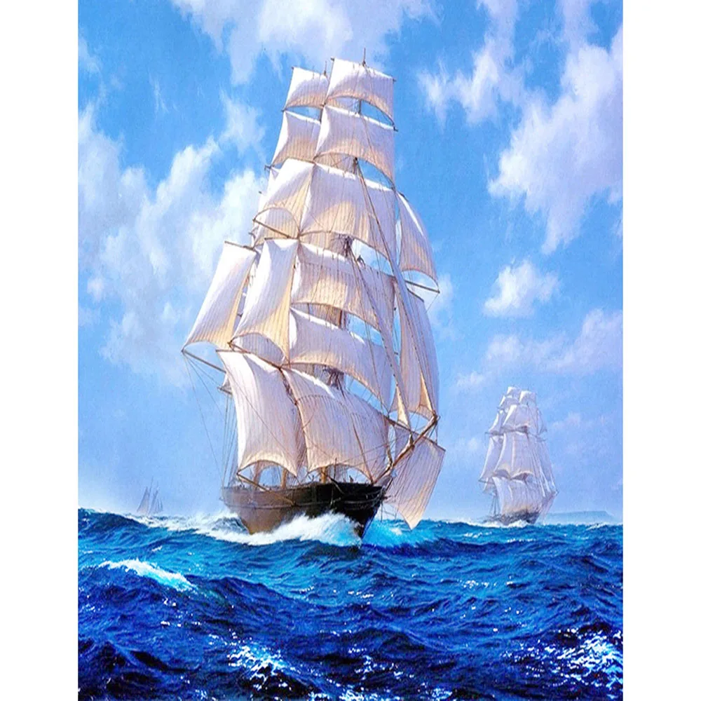 

Diamond Painting Full drill square/round Blue sea sailing ship Mosaic DIY Diamond Painting Cross Stitch Embroidery Home Decor