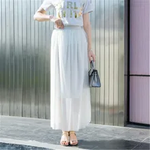 Тюлевая юбка, Женская плиссированная длинная юбка, летняя, Saias, высокая уличная, многослойная, эластичная/высокая талия,, элегантная, модная, миди, сетка, Faldas