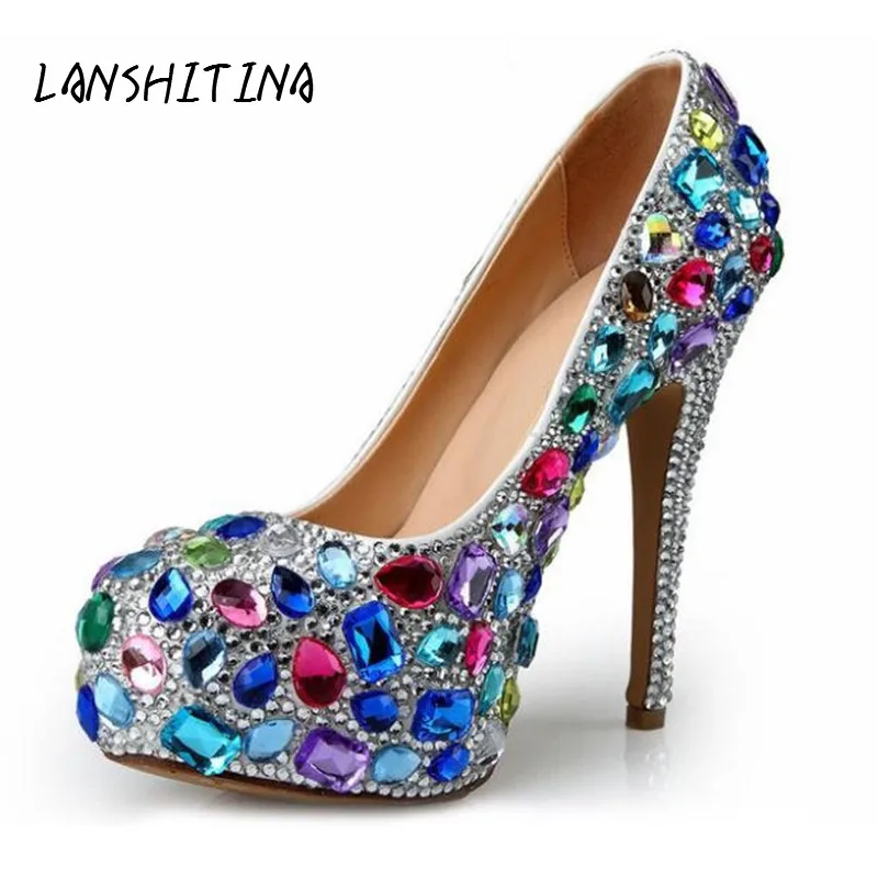 

Women Pumps Crystal Rhinestone Women Wedding Shoes Bridal Shoes Big Size 34- 41 Married High-Heel Shoes Platform Female Shoes