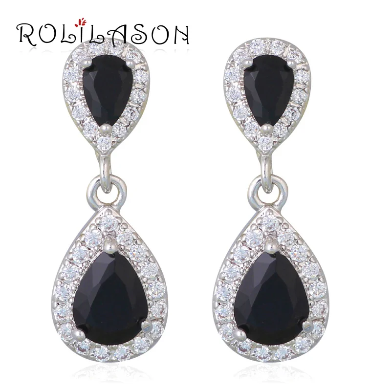 Silver filled Water Drop Design Permanent mysterious Black Zirconia