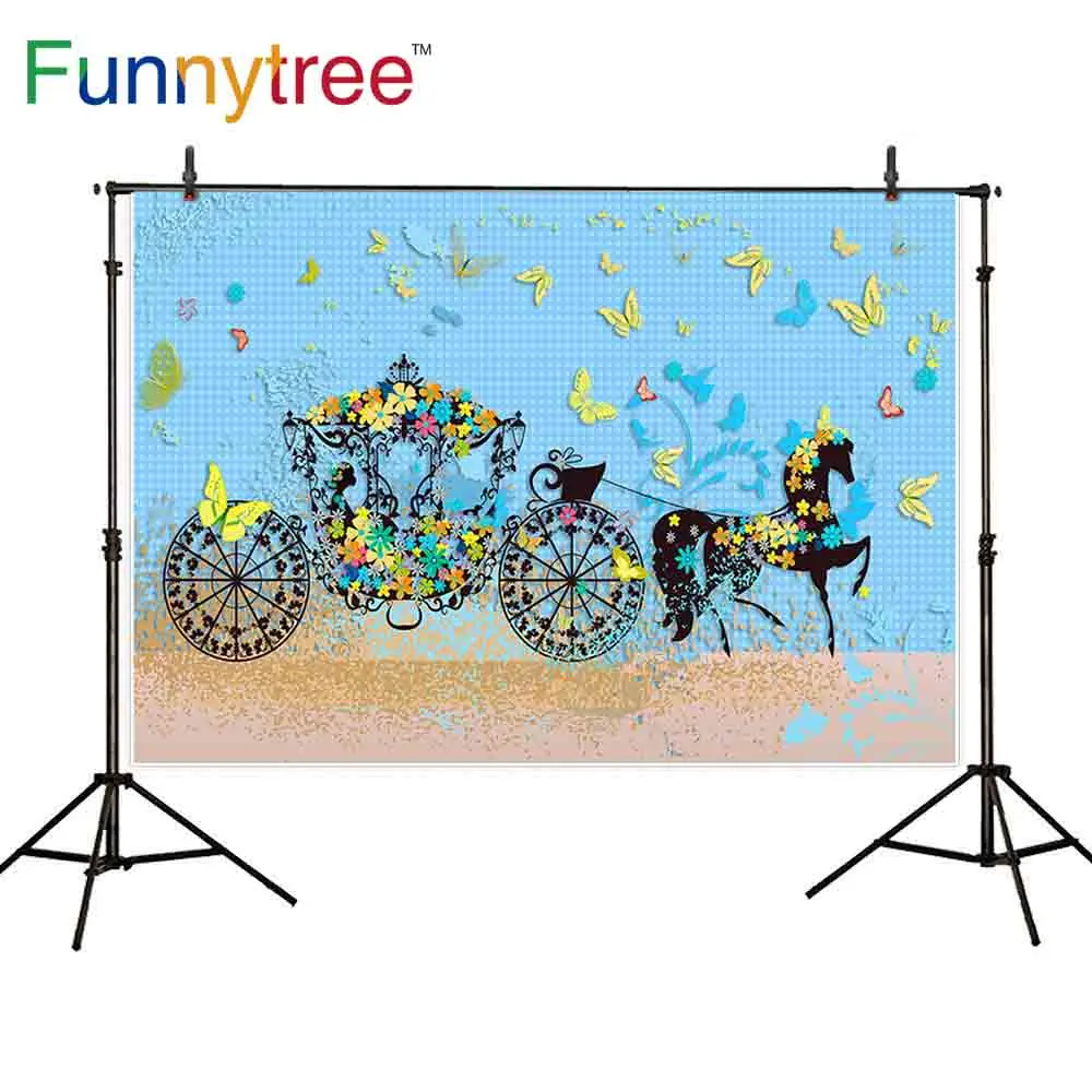 Фотофон Funnytree Голубая Сетка Бабочка Принцесса каретка цветы силуэт девушка день