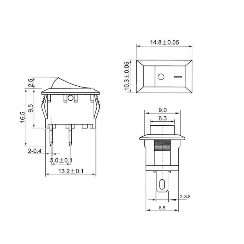 50 stücke 8,5*13,5mm rocker schalter kupfer pin schalter 2 pins 3A 250V AC für power liefert autos elektrische zubehör