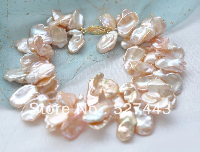 

Wholesale free shipping >>P3773 2row 8" 18mm pink lamina KESHI REBORN PEARL BRACELET