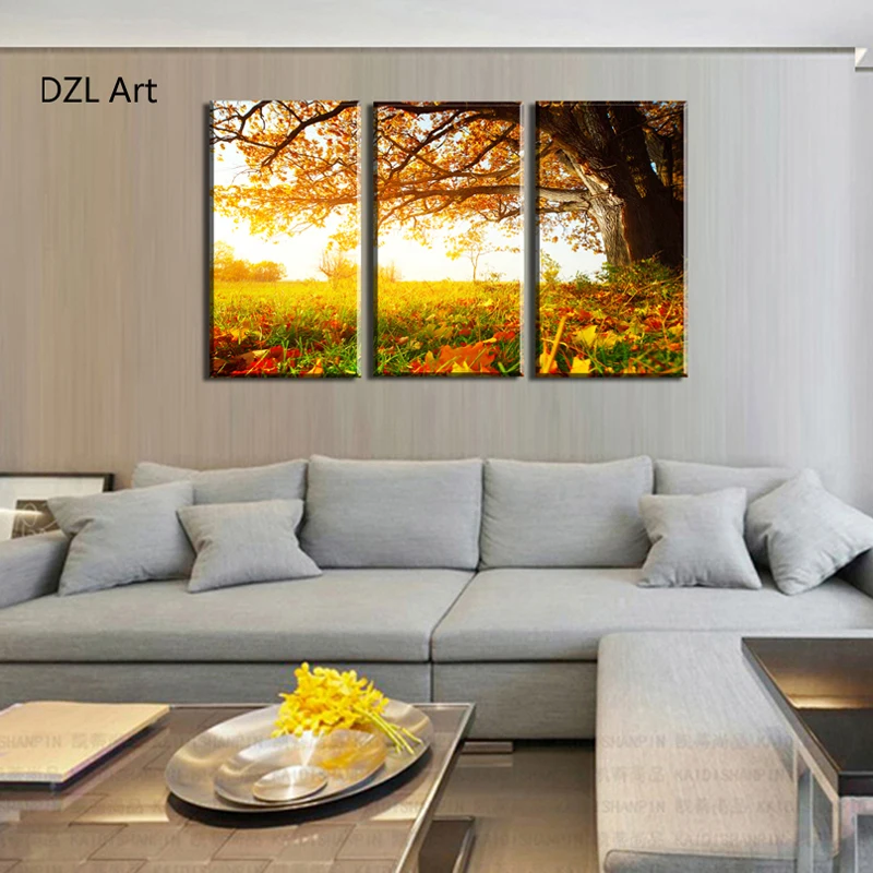 3 Panels Autumn trees Painting Canvas Wall Art Picture Home Decoration