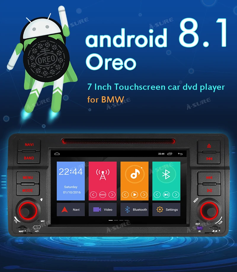 Sale A-Sure 7 Inch 2 Din Android 8.1 Car Auto Radio GPS DVD Player Navigation For BMW E46 M3 318 320 3 Series Coupe Rover75 MG ZT 5