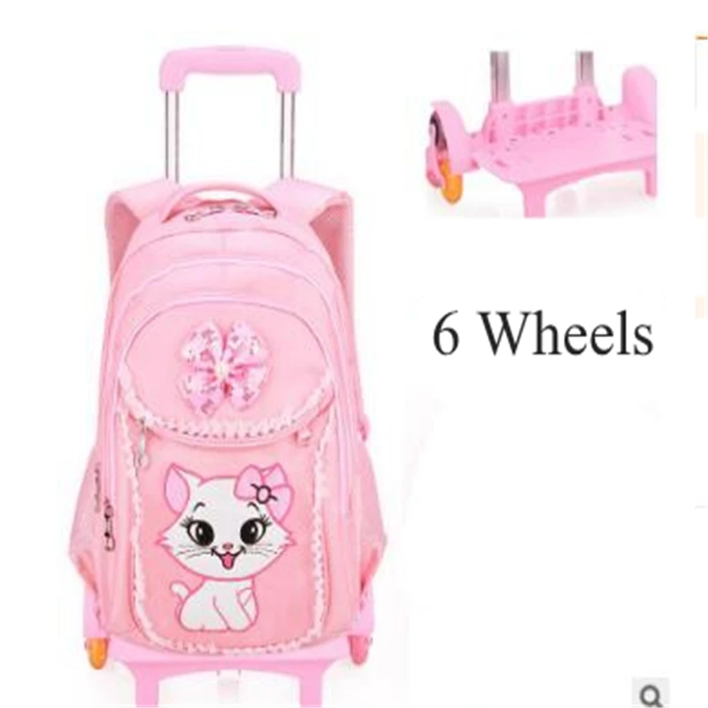 School Wheeled Backpack for Girls with Cute Cat Printing Rolling Backpacks Bag Kids School backpack On wheels Trolley Travel Bag