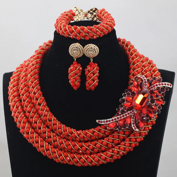 Traditional Red Crystal Add Gold Beads 