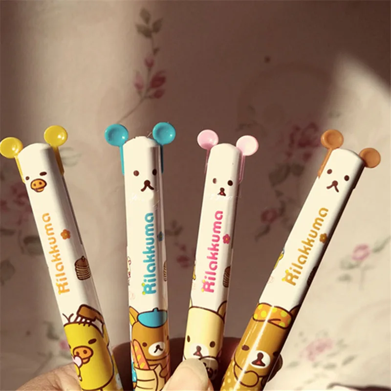 

4Pcs/Lot Wholesale New Cute Cartoon Double Colors Ballpoint Pen Kawaii Cartoon Rilakkuma Ball Pen Korean Stationery Gift E0019