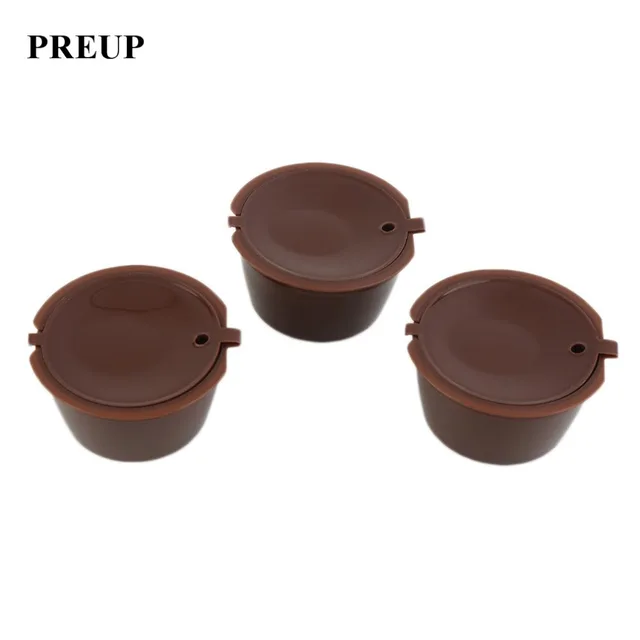 Cheap 3Pcs Eco-friendly Brown Reusable Coffee Capsule Plastic Refillable Compatible Coffee Filter Baskets Soft Capsules Taste Sweet