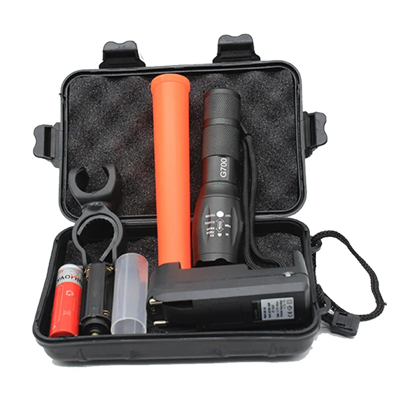 

Police Linternas Cree XML T6 3800LM Tactical Military Flashlight Led + Gift Box + Charger + Red Baton + 18650 Battery Bike Light