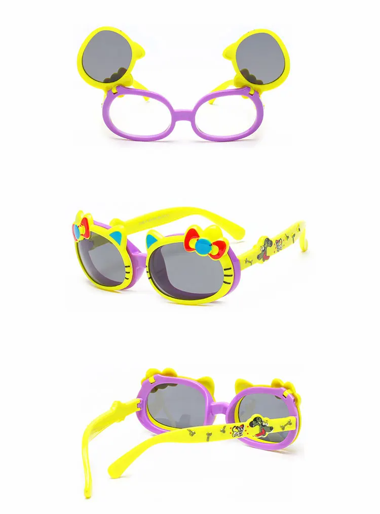 Двух часах очки детские TR90 милые детские прищепка в форме кошки на Поляризованные солнцезащитный очки солнцезащитные очки ребенок девочка очки с мультипликацией для Oculo 859