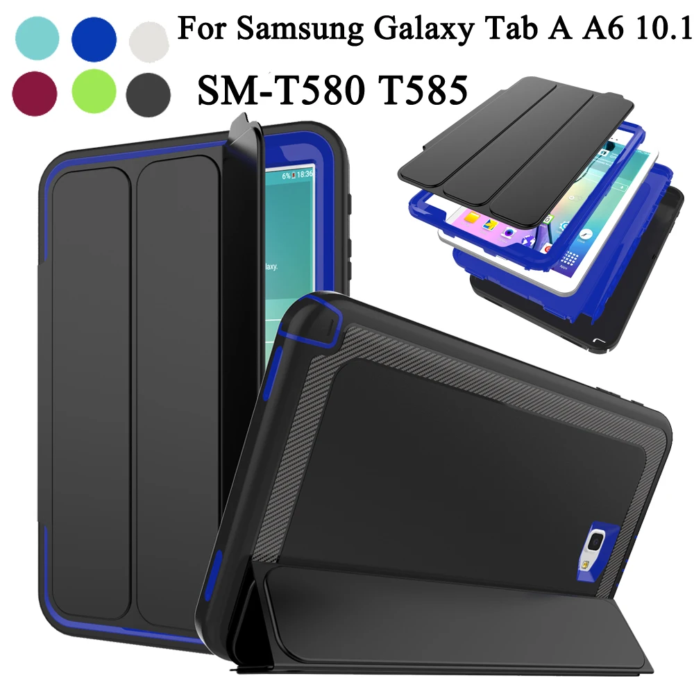 

For Samsung Galaxy Tab A 10.1 T580 T585 SM-T580 Smart Cover Funda Screen Film Kids Shockproof Armor Rugged Full Protective