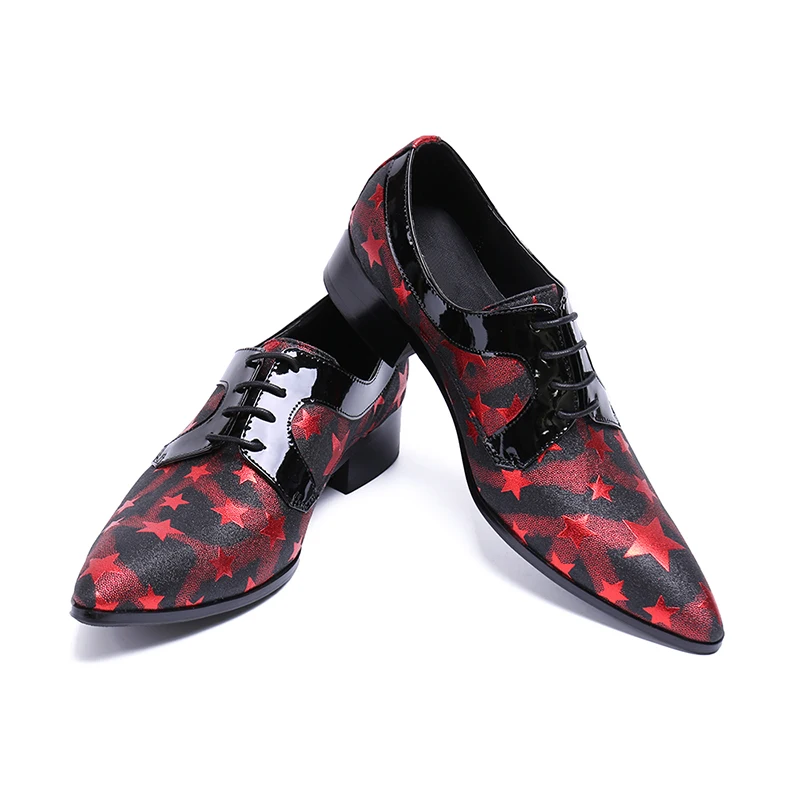 Mocasines rojo Punta De Estrellas blanco Negro Encaje Hombres Zapatos Azul Lona azul Con Eu39 Impresión Los eu46 Qianruiti Oro Rojo Blanco Real UdxAY0Y