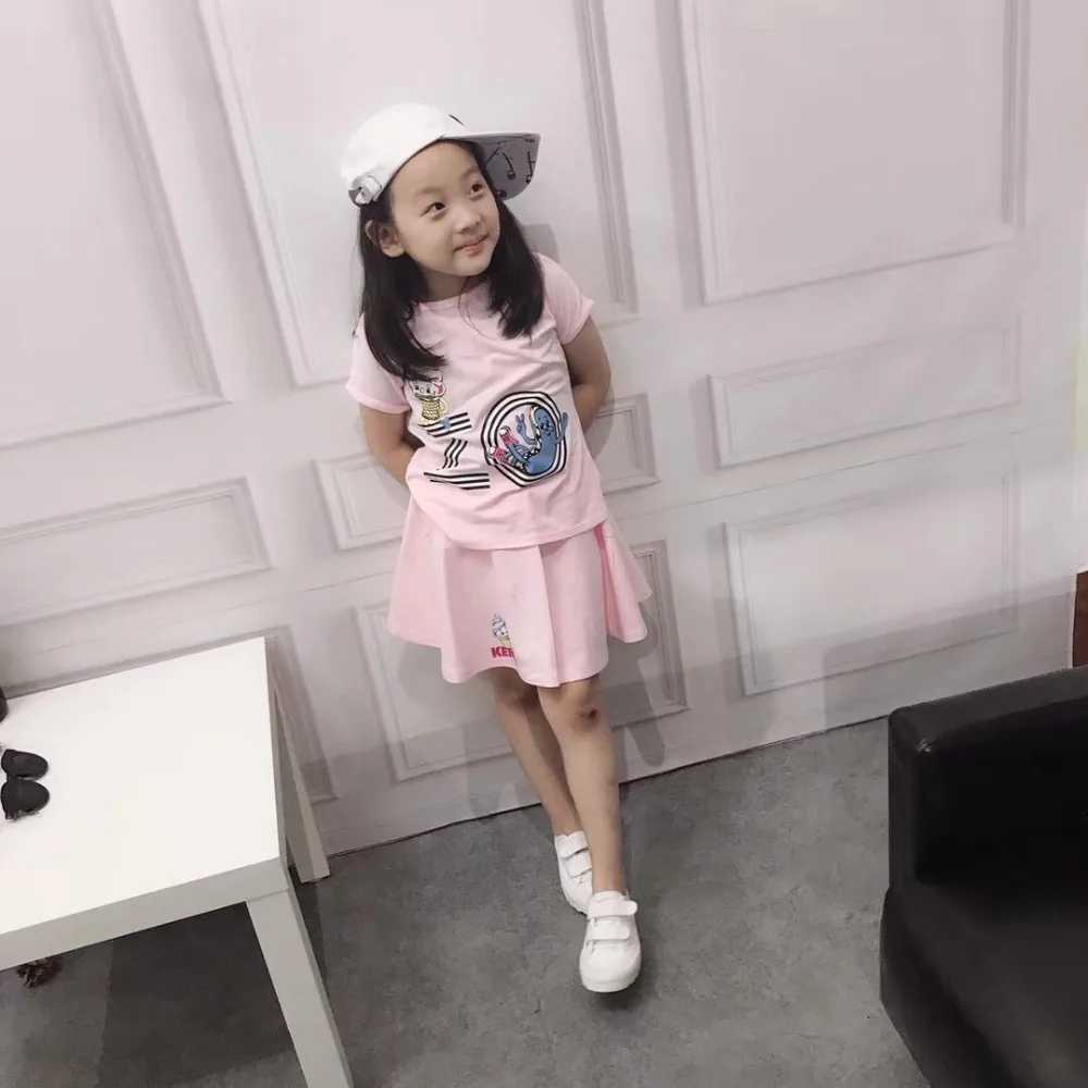 

New Summer Kids Pink Skirt Clothing Set Clothes Summer Shirt+Skirt for Girls Ice Cream Pattern Kids Clothing School Tracksuit