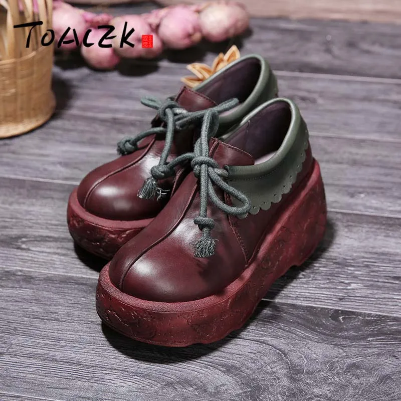 

Autumn high-heeled soft bottom leather shoes women casual comfortable handmade lace-up women's shoes