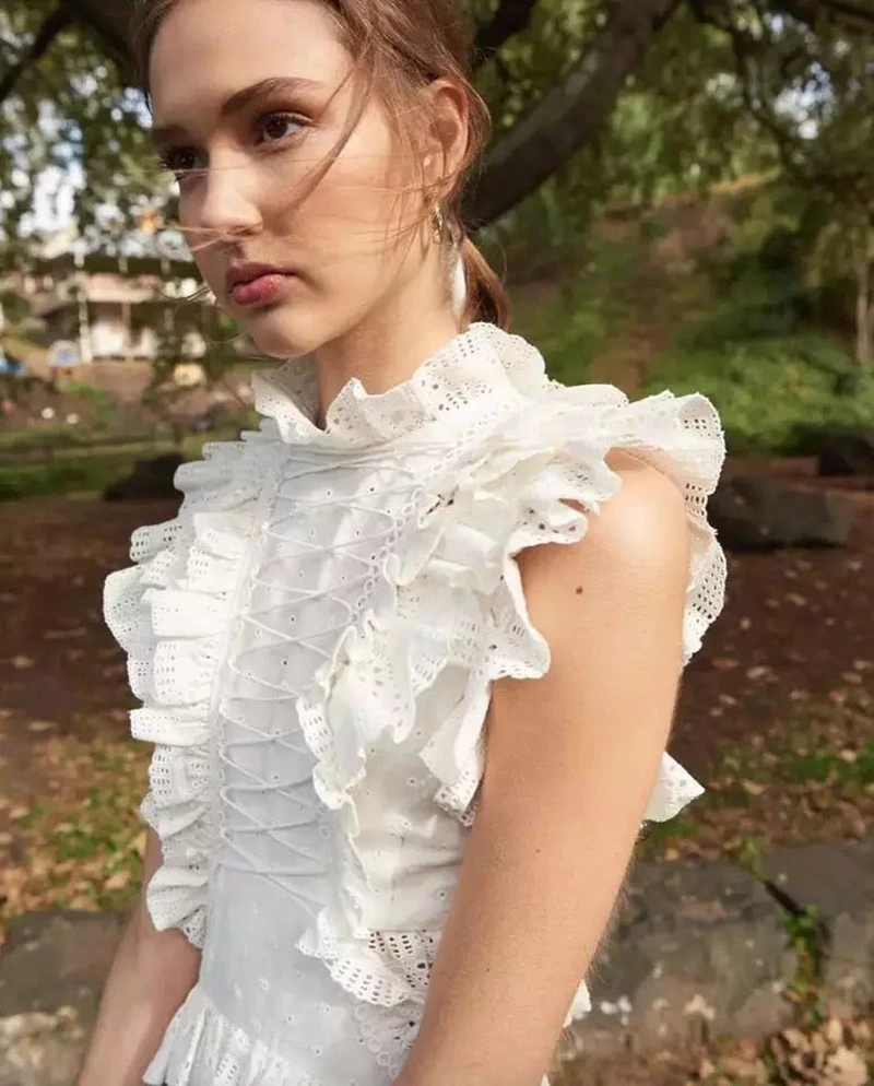 

2019 Summer Mini Dress Runway High Quality White Ruffle Dresses