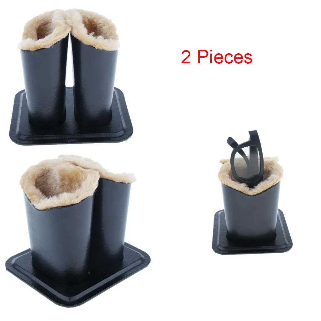 2 Pieces PU Leather Plush Lined Eyeglass Holder Stand - Double Head Design to Hold Two Glasses, Anti-Scratch