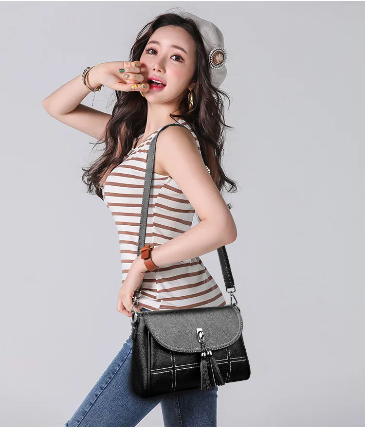 MJ Women Leather Crossbody Bag Female PU Leather Crossbody Handbag Fashion Tassel Messenger Bag Ladies Small Shoulder Bags (8)