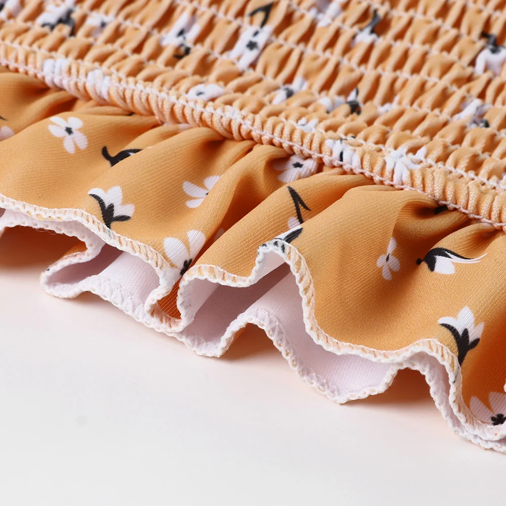 Smocking, бикини, женский, с оборками, складной, бикини, набор,, купальник для женщин, высокая талия, купальник, цветочный принт, купальник, пляжная одежда