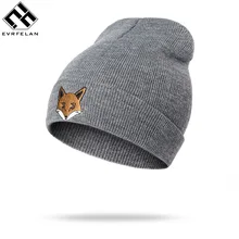 Evrfelan бренд лиса шапка женские вязаные зимние шапочки чистый однотонный хлопок мужская зимняя шапка Милая кошка и лиса шапка шапочки