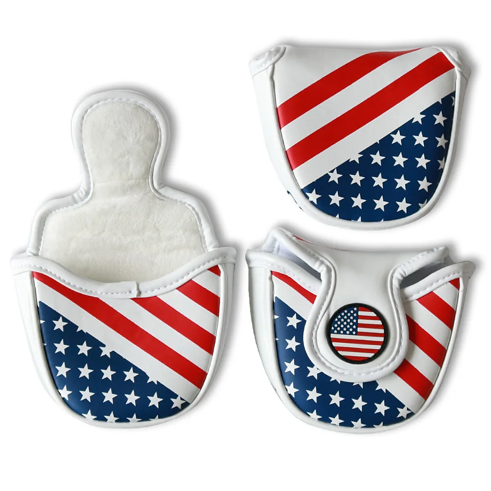 

NEW USA Flag Mallet Putter Cover Leather Golf Headcover Headcover Magnetic Closure free shipping