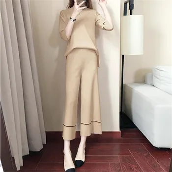 

CBAFU women trousers set tracksuit women loose knitted 2 piece set knit sweater top pants suit knitting set spring autumn P103