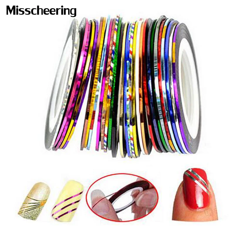 

30pcs/pack Multicolored Rolls Striping Tape Line DIY Nail Art Tips Sticker Creative Metallic DIY Adhesive Nail Decorations Tools